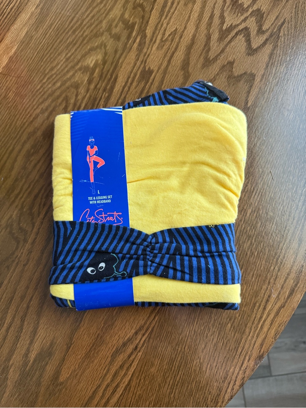 City Streets Yellow and Navy Blue Pajama Tee & Legging Set with Headband